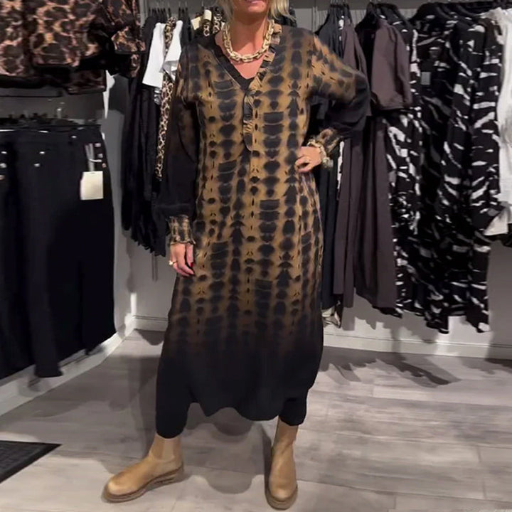 Lisette™ | Jurk met V-hals en lange mouwen in kleurverloop