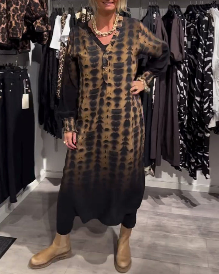 Lisette™ | Jurk met V-hals en lange mouwen in kleurverloop