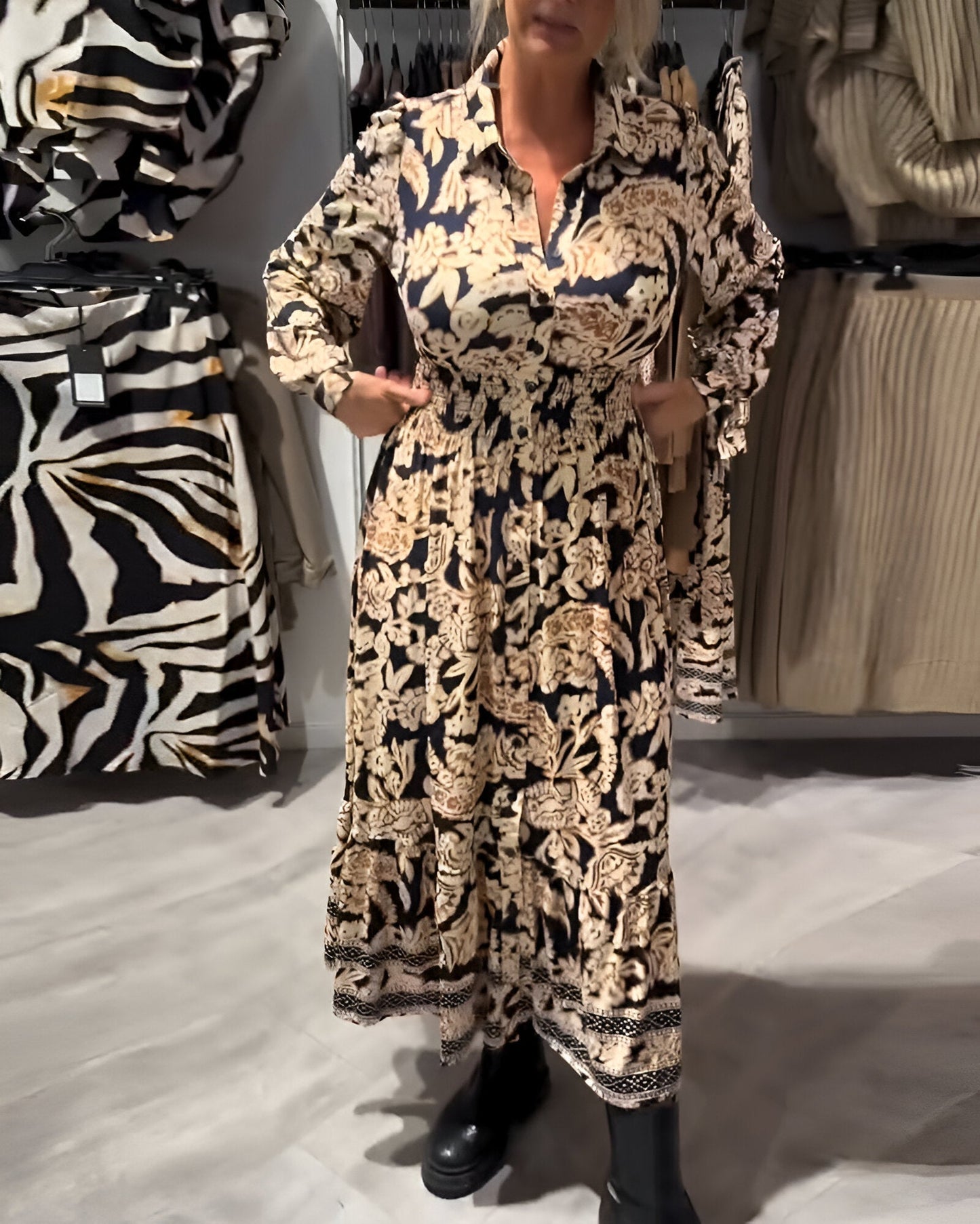 Marisse™ | Midi Jurk met Print en V-Hals