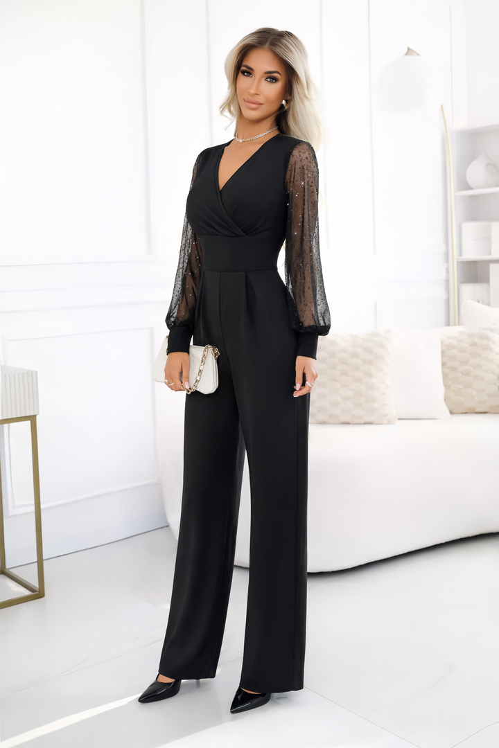 Iris™ | Jumpsuit met V-hals en Glitters op de Mouwen