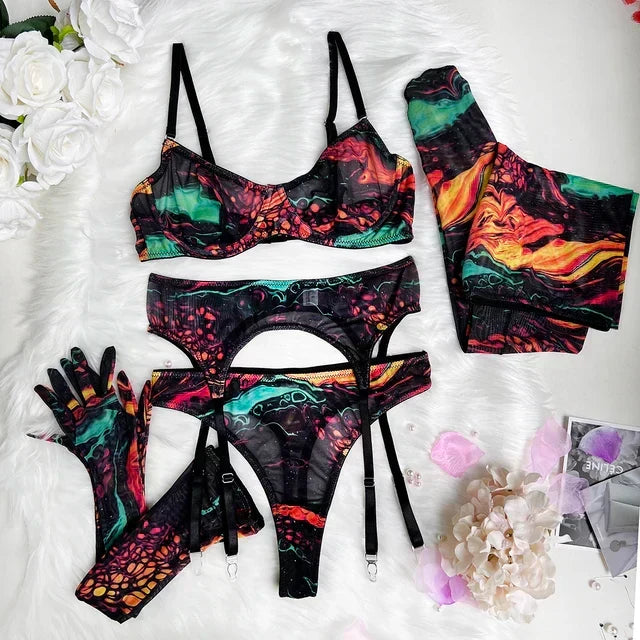 Amanda™ | Compleet 5-delig tie-dye lingerieset