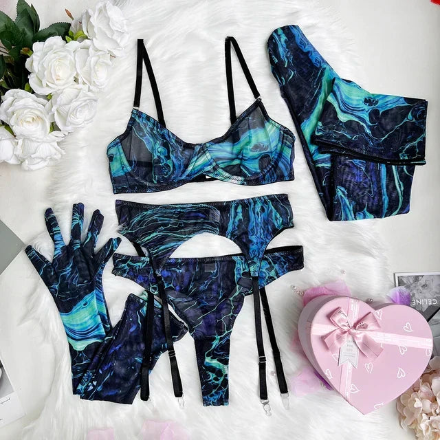 Amanda™ | Compleet 5-delig tie-dye lingerieset