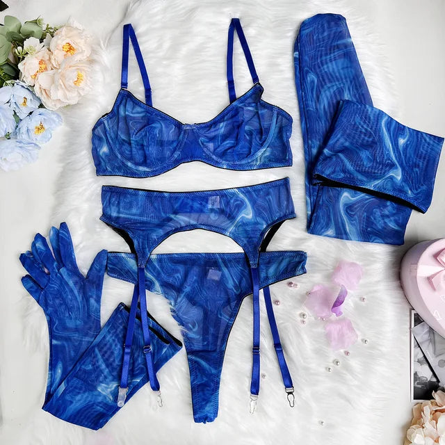 Amanda™ | Compleet 5-delig tie-dye lingerieset