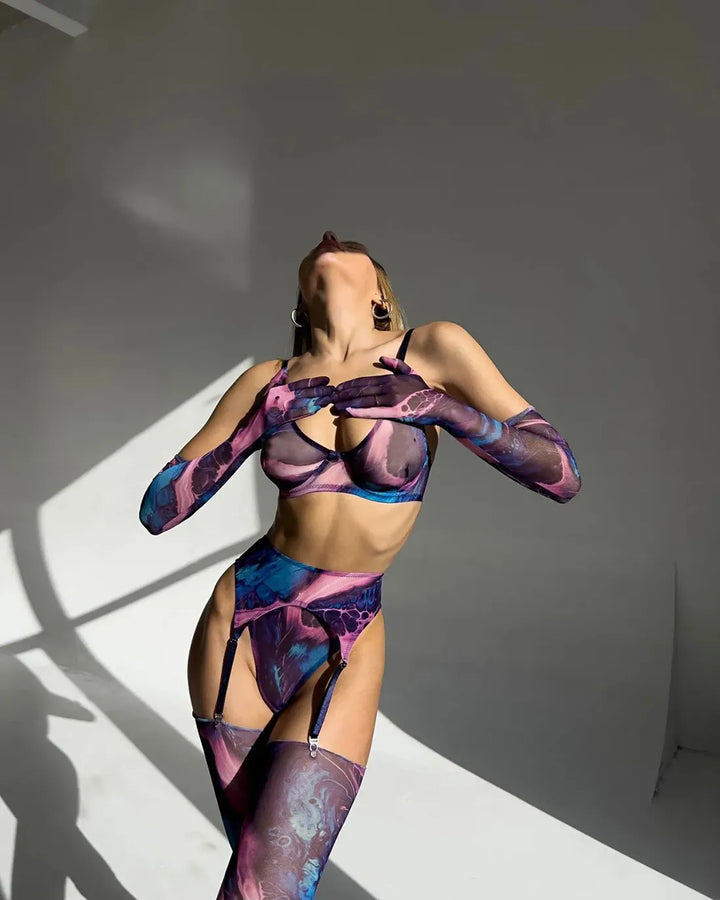 Amanda™ | Compleet 5-delig tie-dye lingerieset
