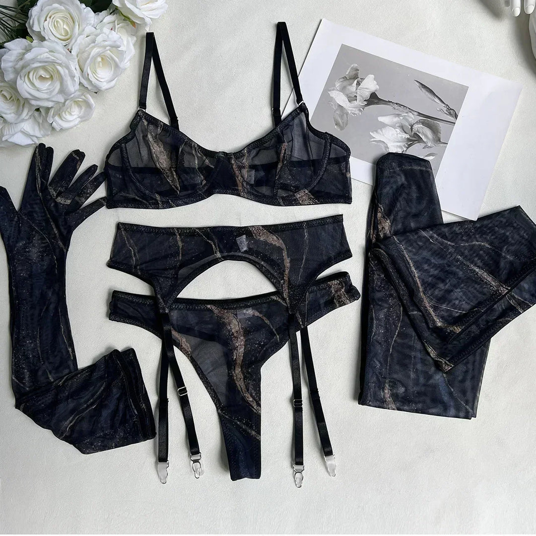 Amanda™ | Compleet 5-delig tie-dye lingerieset
