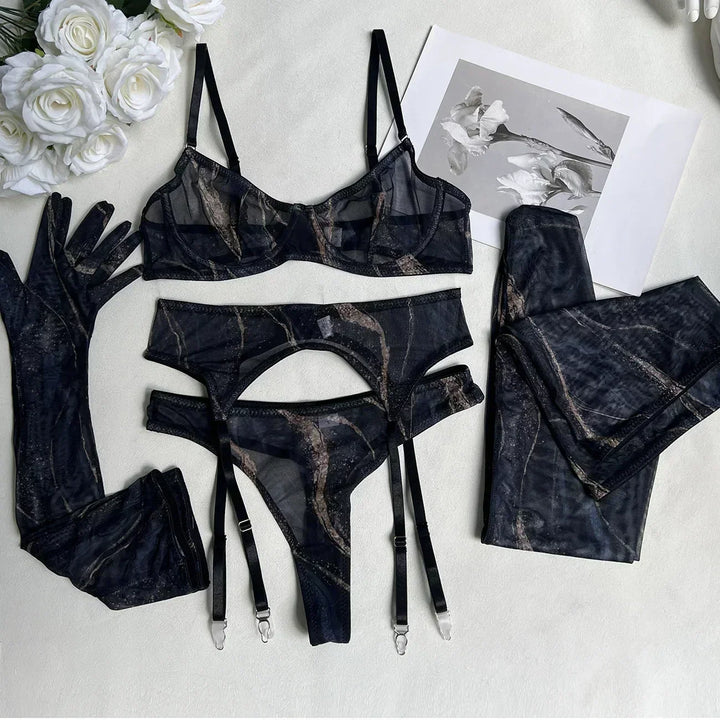 Amanda™ | Compleet 5-delig tie-dye lingerieset