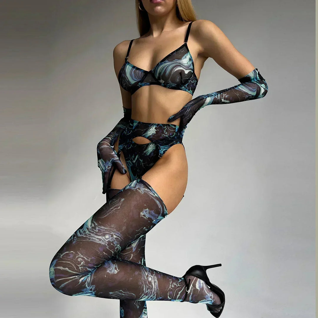 Amanda™ | Compleet 5-delig tie-dye lingerieset