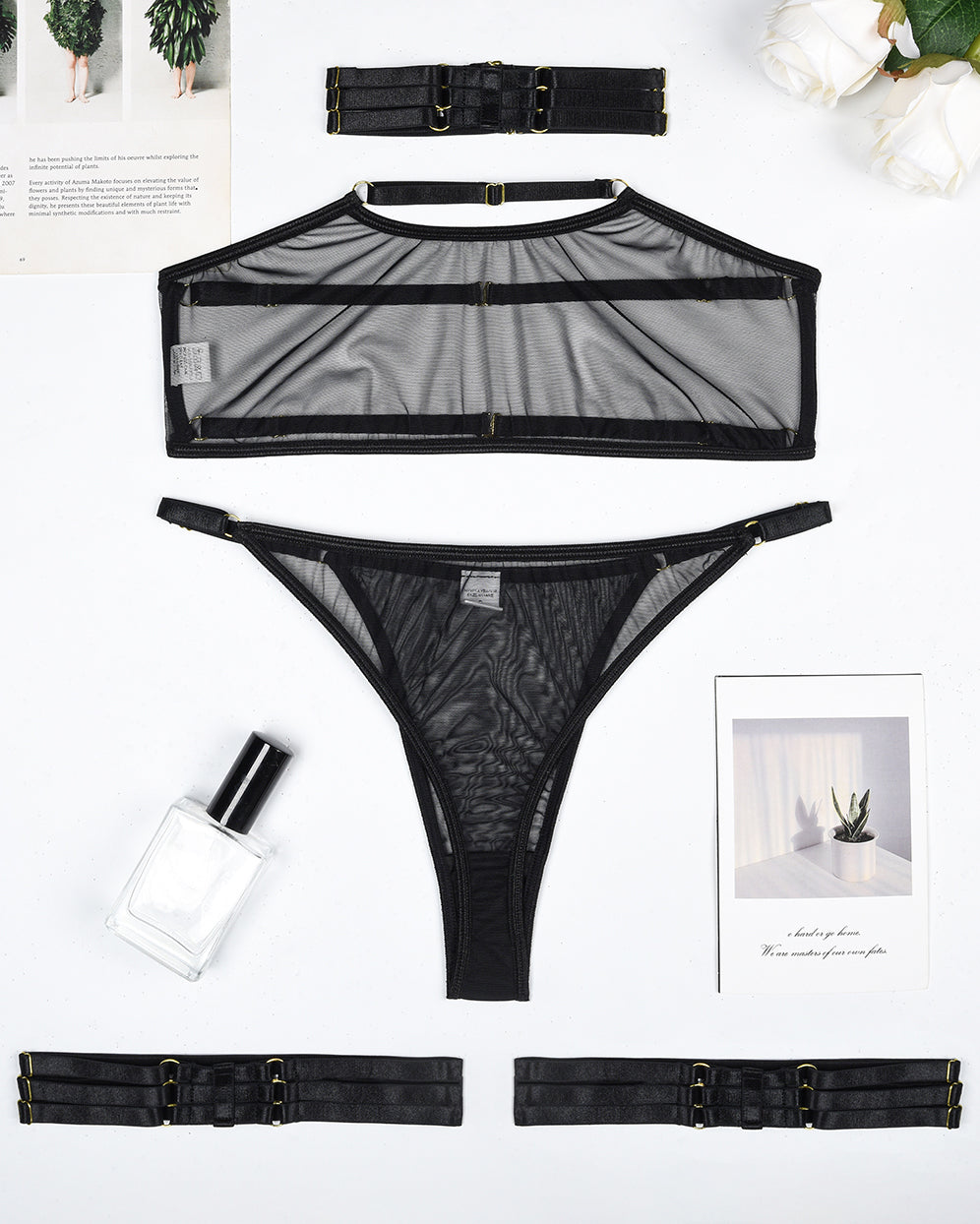 Eline™ | Set van Transparante Mesh Lingerie 4 Stukken
