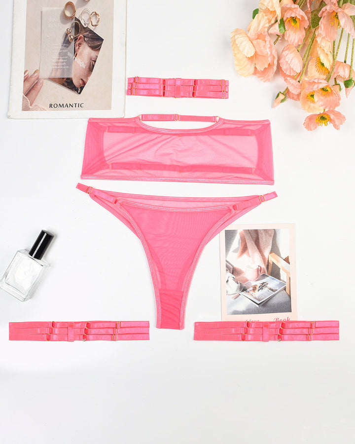 Eline™ | Set van Transparante Mesh Lingerie 4 Stukken