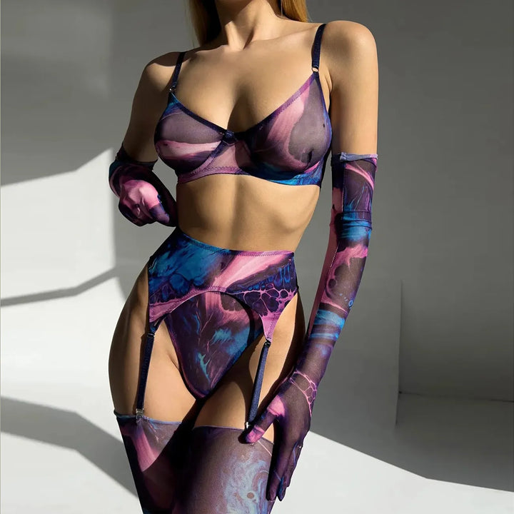 Amanda™ | Compleet 5-delig tie-dye lingerieset