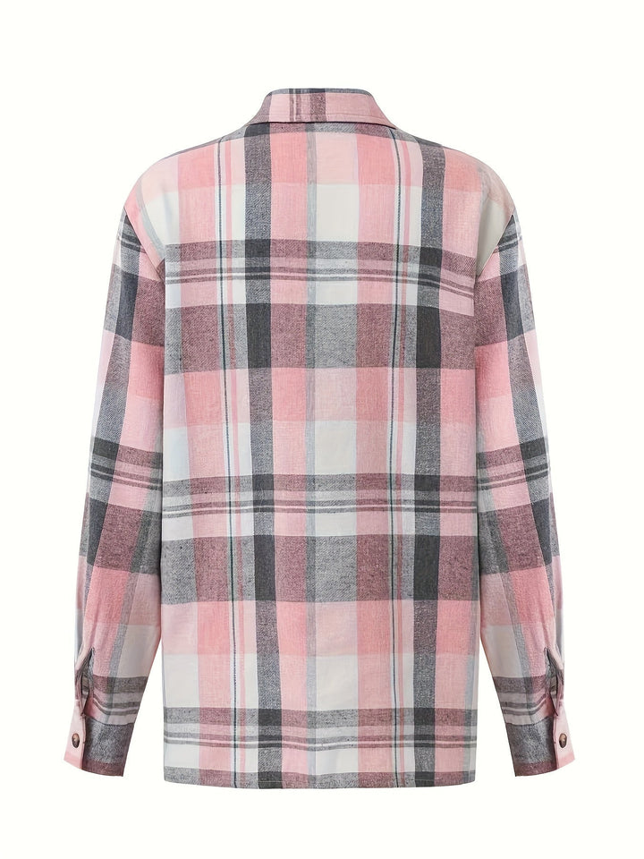 Jolanda | Elegante Geruite Zomer Blouse met Lange Mouwen