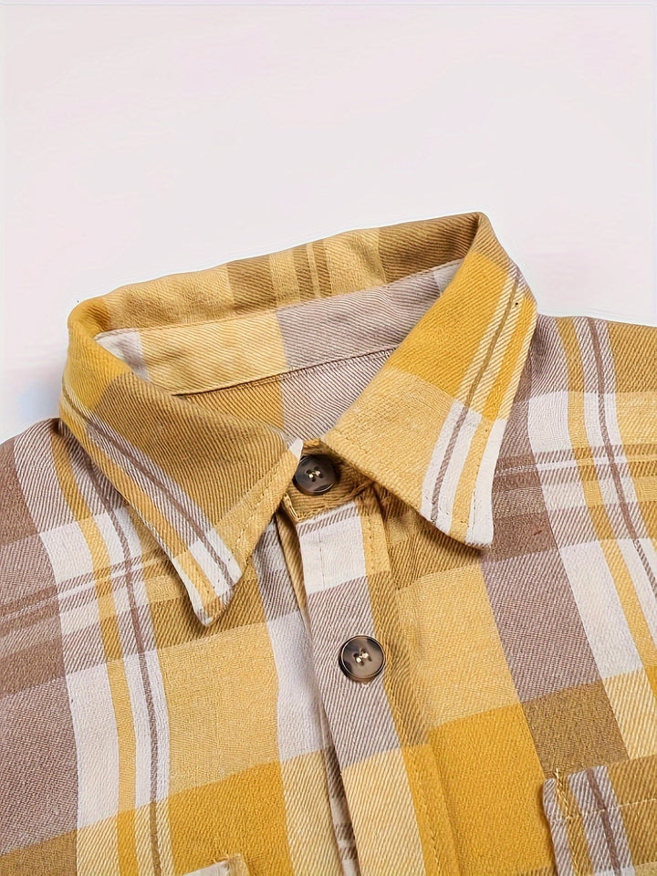 Jolanda | Elegante Geruite Zomer Blouse met Lange Mouwen