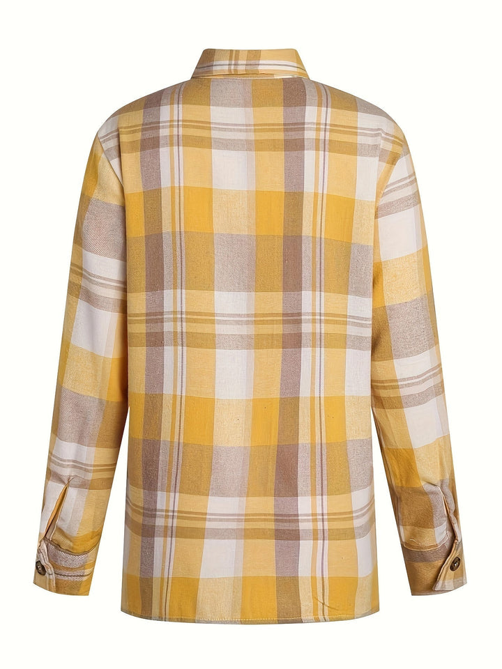 Jolanda | Elegante Geruite Zomer Blouse met Lange Mouwen